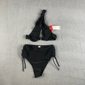 Cider Women's Small Black Polyester Spandex Two Piece Halter Top Bikini Swimsuit